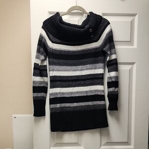 White House Black Market Black and Gray Striped Turtleneck Sweater